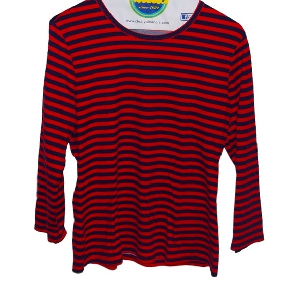 J. McLaughlin Sinclair Top in Stripe Red Navy Blue Size Medium - Picture 1 of 7
